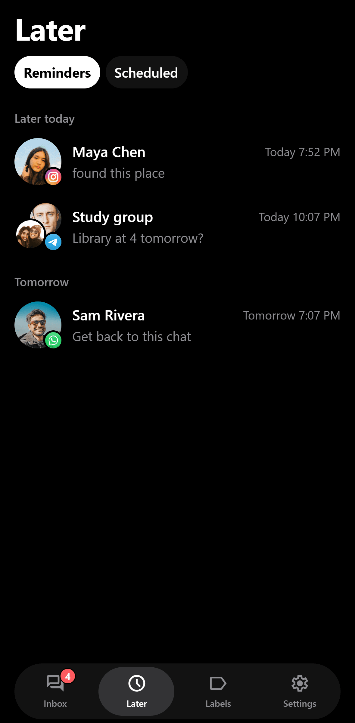 Later: chats you asked to be reminded about